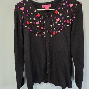 Bobbie Bell Embellishment VALENTINES DAY Rhinestone Bling Cardigan Sweater Large